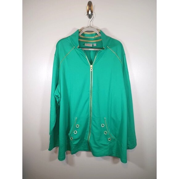 Quacker Factory Athleisure‎ Track Jacket Full Zip Green Gold Rhinestone  Size 3X - Picture 1 of 7